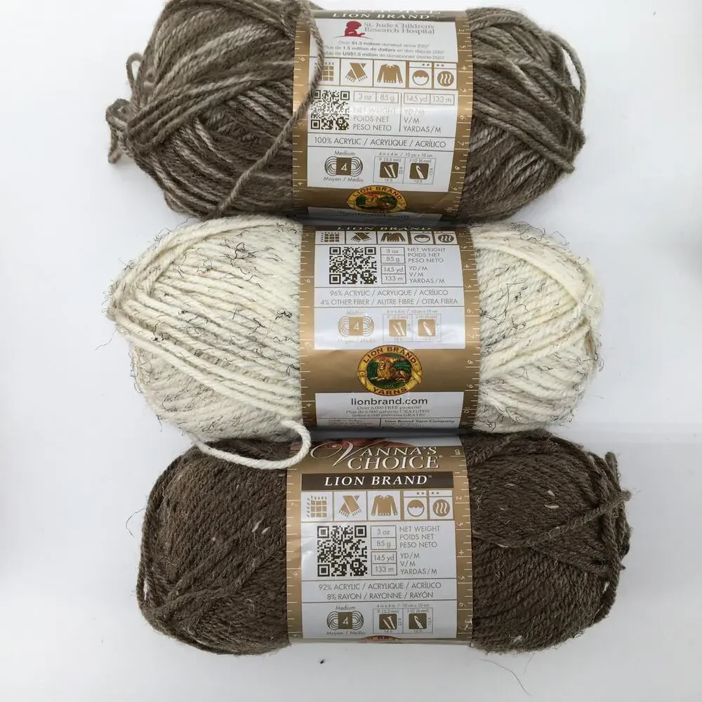 Vanna's Choice Lion Brand Yarn Barley Wheat Taupe *Lot of 5 Skeins*  Crochet